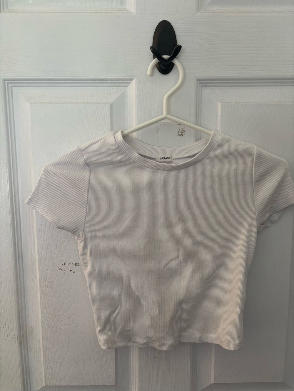 Garage White Ribbed Crop Top